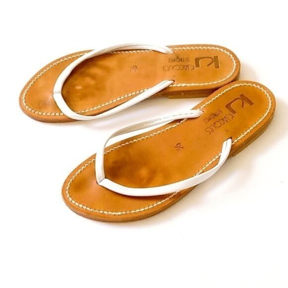 K JACQUES St Tropez Venise Flip-Flops in White Leather, Size 36 EU - Picture 1 of 8